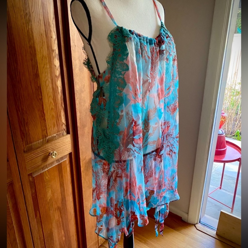 Vanita Rosa Turquoise & Coral Sheer Silk Dress